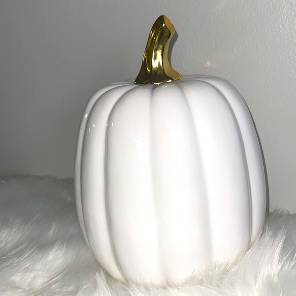 TJ Maxx | Fall Decor | Gold and White Ceramic Pumpkin - Picture 2 of 5